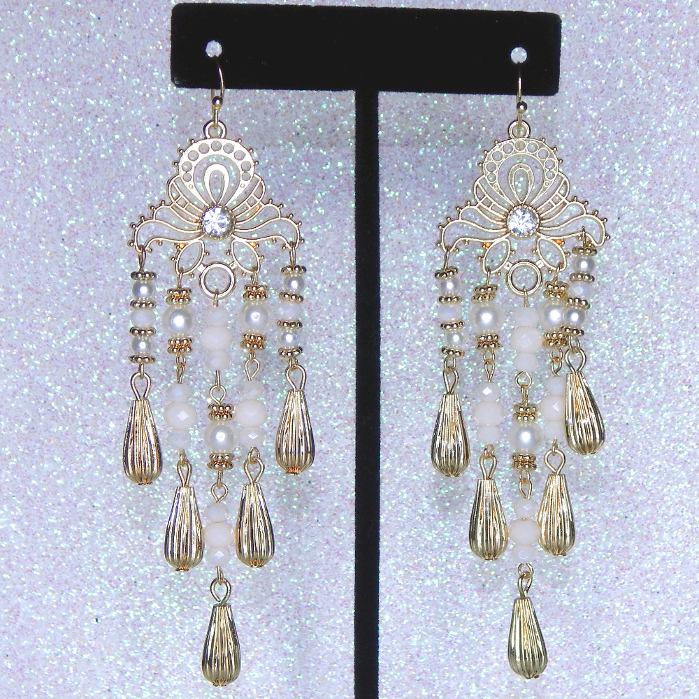 Gold and Pearl Chandelier Earrings